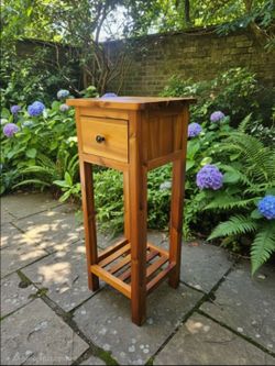 Narrow Side Table, Tall Nightstand with Drawer and Shelf 14"×31.5"×11.5"