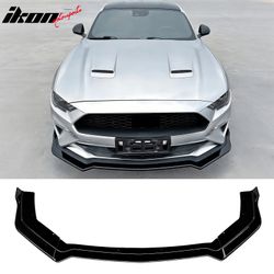 Fits 2018-2023 Ford Mustang Ecoboost & GT 3PCS Front Lower Bumper Lip Air Dam Chin Spoiler Splitter IKON Style Painted Gloss Black ABS Plastic