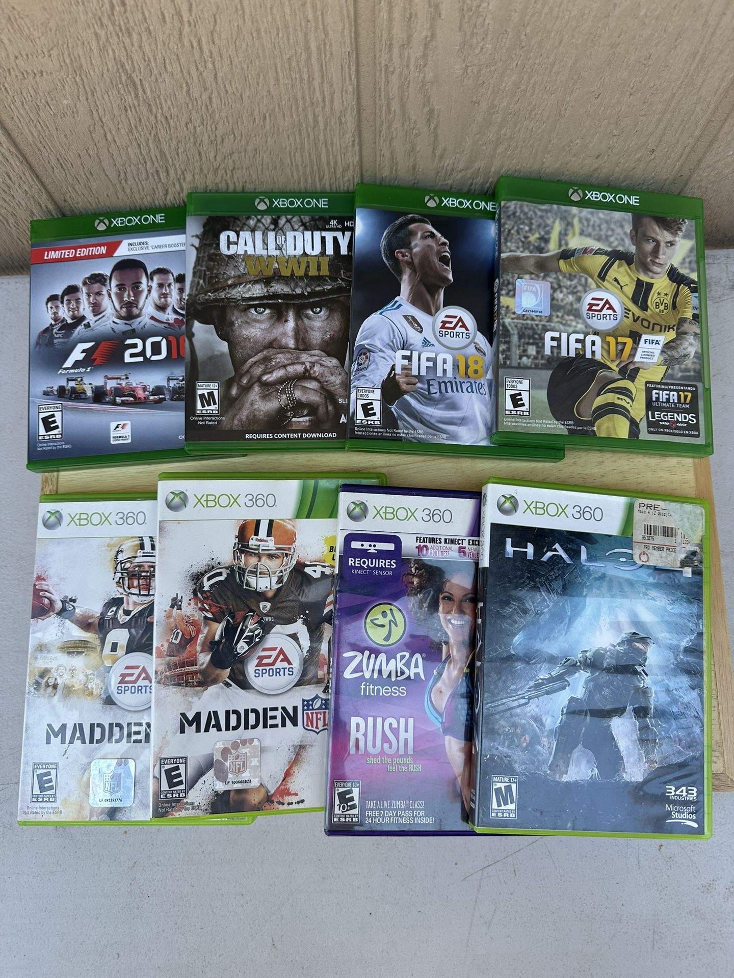 Lot Of 8 Xbox 360 & Xbox One Video Games Soccer Racing Football Madden Halo 4