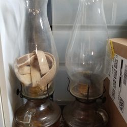 VINTAGE GLASS OIL LAMPS WITH WICKS