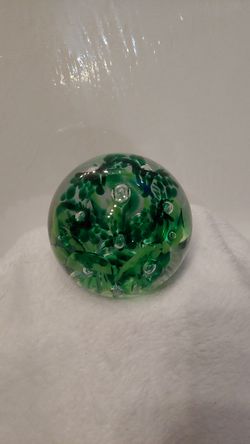 Blown Glass Paperweight. Green Floral.