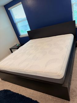 Dark Platform Bed Frame and 12 inch king memory foam Mattress