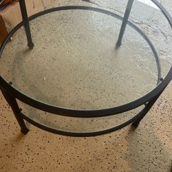 36 Inches Round Brown Coffee Table/ Metall With Glass 