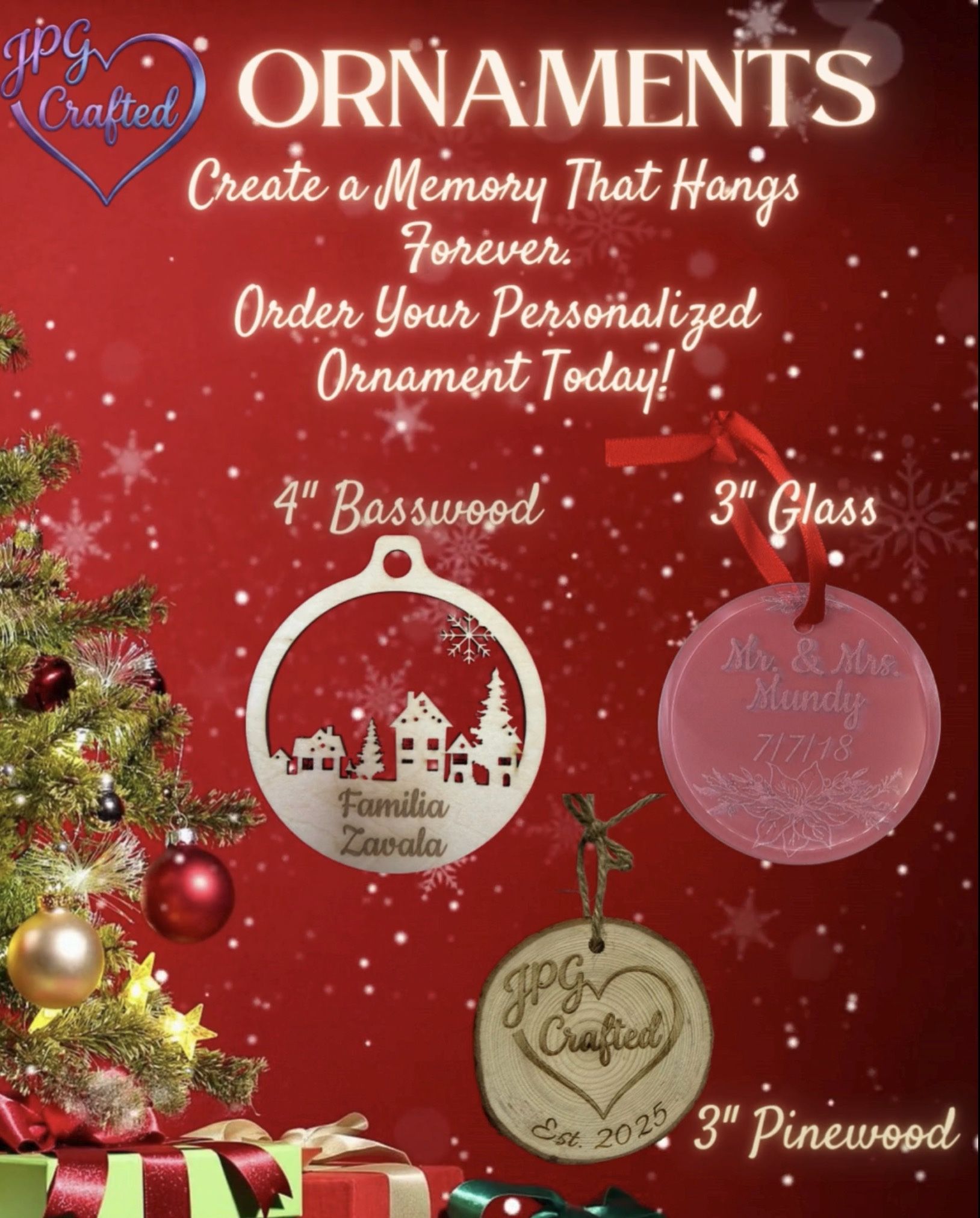 Personalized Engraved Ornaments (Glass Or Wood)