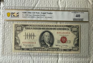 United States 1966 $100 Dollar red Bill