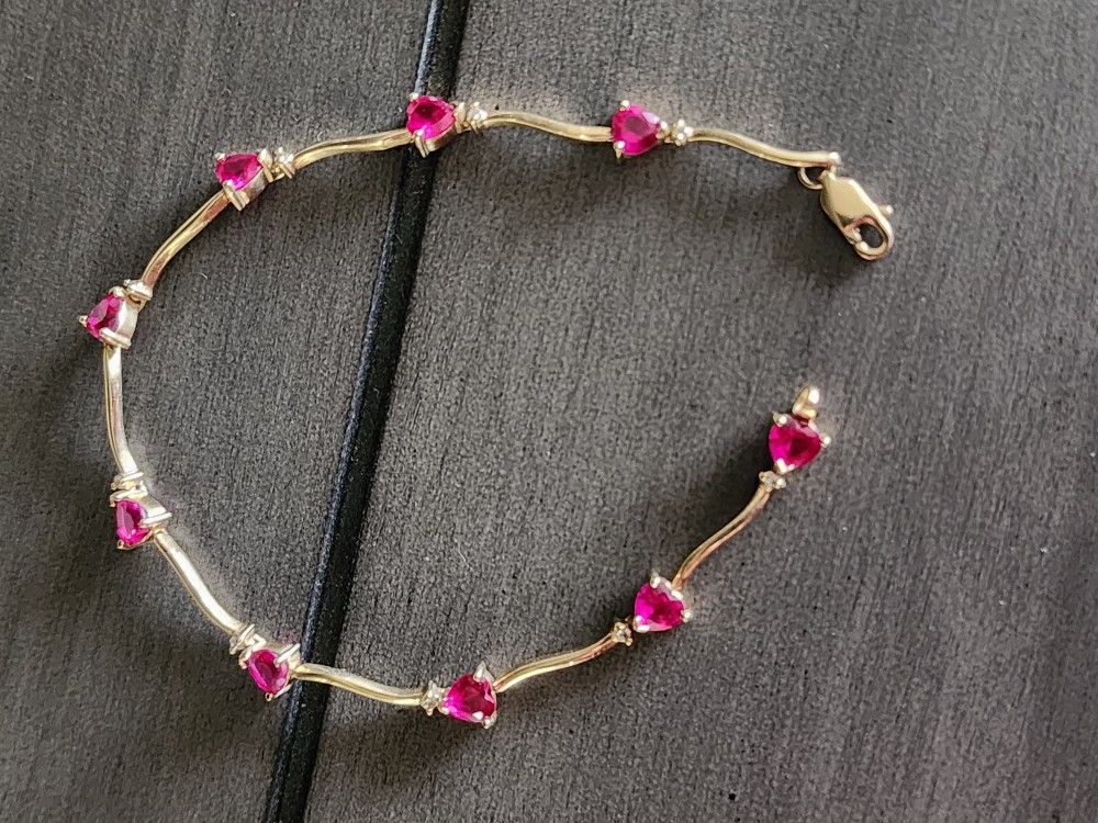 10k Gold Ruby Heart Beacelet With Diamonds