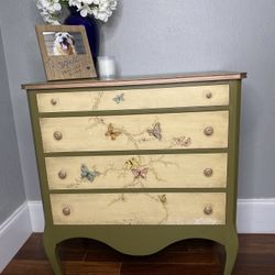 Wooden Dresser With Butterfly Detail  