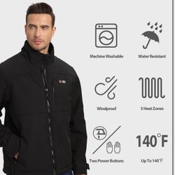 Men's Heated Jackets 5 Heat Zones Battery Pack Included, with Hand Warmer Pocket