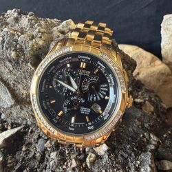 Citizen Eco-Drive Perpetual Calendar Gold Tone – Crystal Bezel – Solar Powered