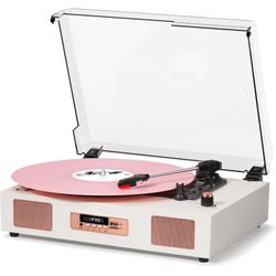 NEW VINTAGE STYLE VINYL RECORD PLAYER WITH BUILT IN SPEAKERS