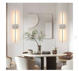 24 in. Brushed Nickel Rechargeable Battery Operated Wall Sconce (Set of 2) 360° Rotatable LED Wall Light -  ew
