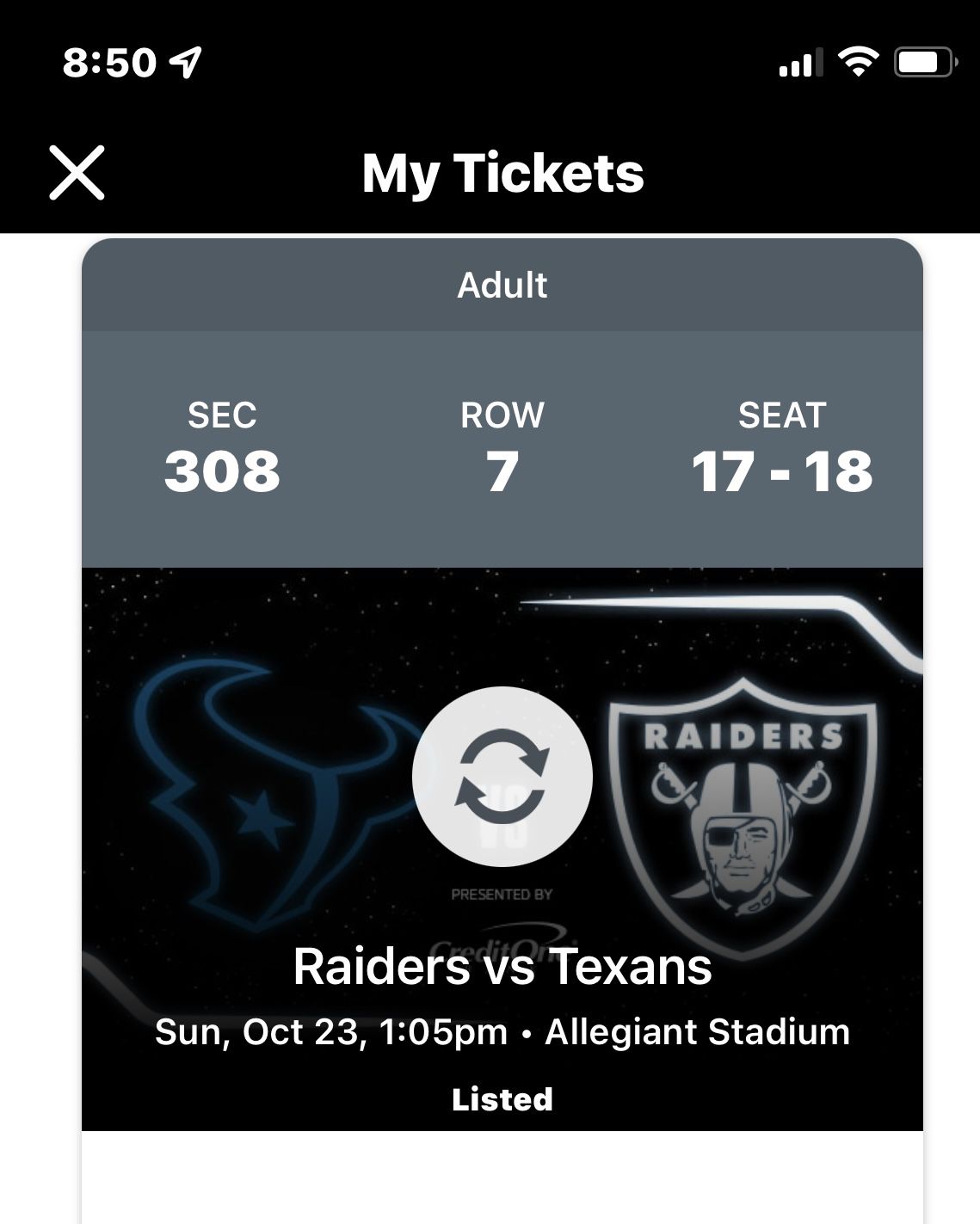 Raiders Vs. Texans  10.23.22 Row 308