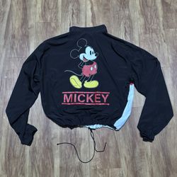 Disney Mickey Mouse Windbreaker 1/4 Zip Pullover Size Small Black White Red Long