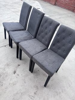 Set of 4 Gray Tufted Dining Chairs