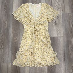 Showpo Yellow Floral Ruffle Mini Dress