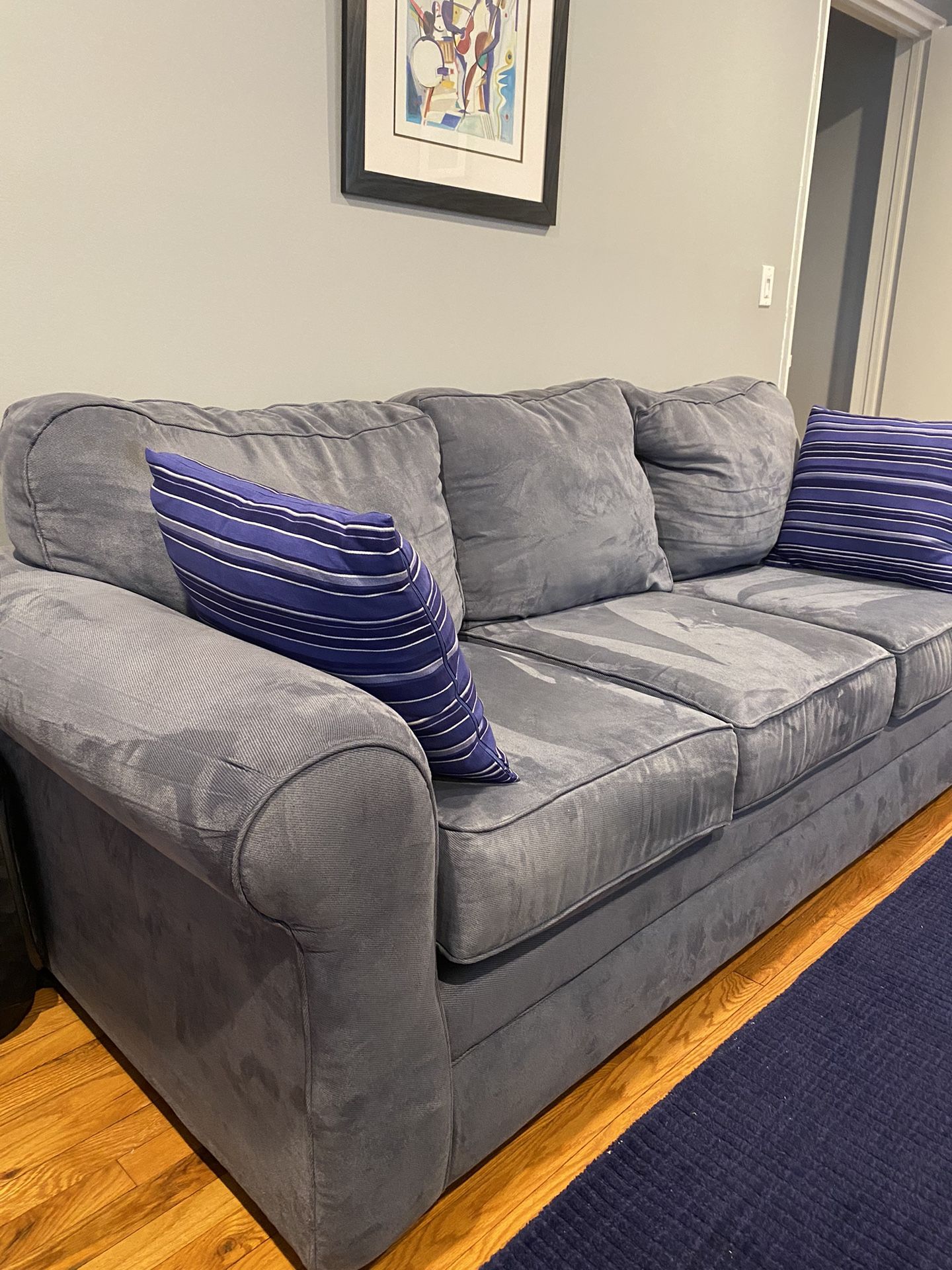 Blue Microfiber Couch w/ Cushions