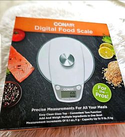 CONAIR Digital Food Scale - Glass Top - Tare Function - 11 lb 5 kg Capacity - NEW SEALED