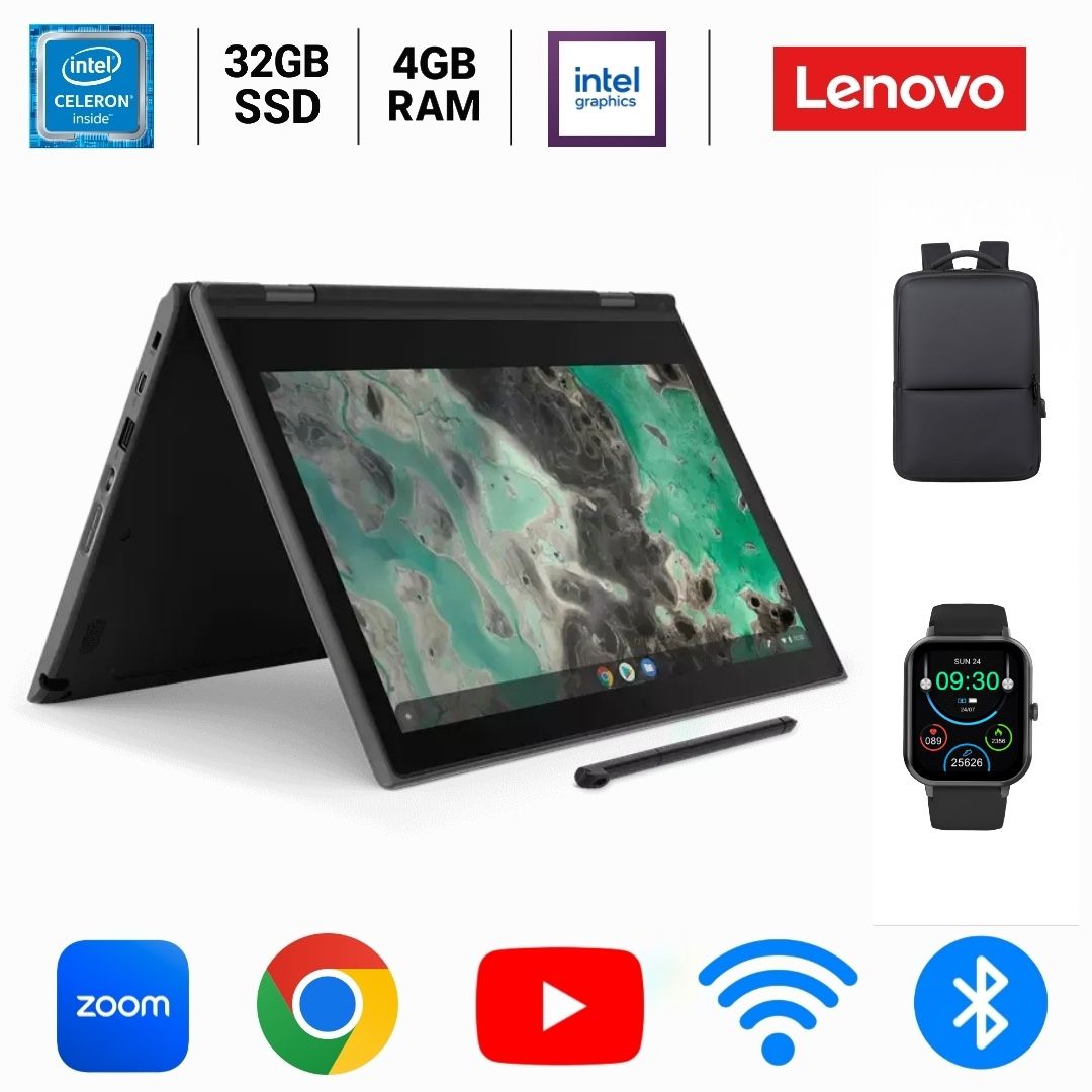 Lenovo Chromebook x360 Laptop 11.6” Touch (2-in-1), 4GB RAM, 32GB SSD + Charger & Free Gifts