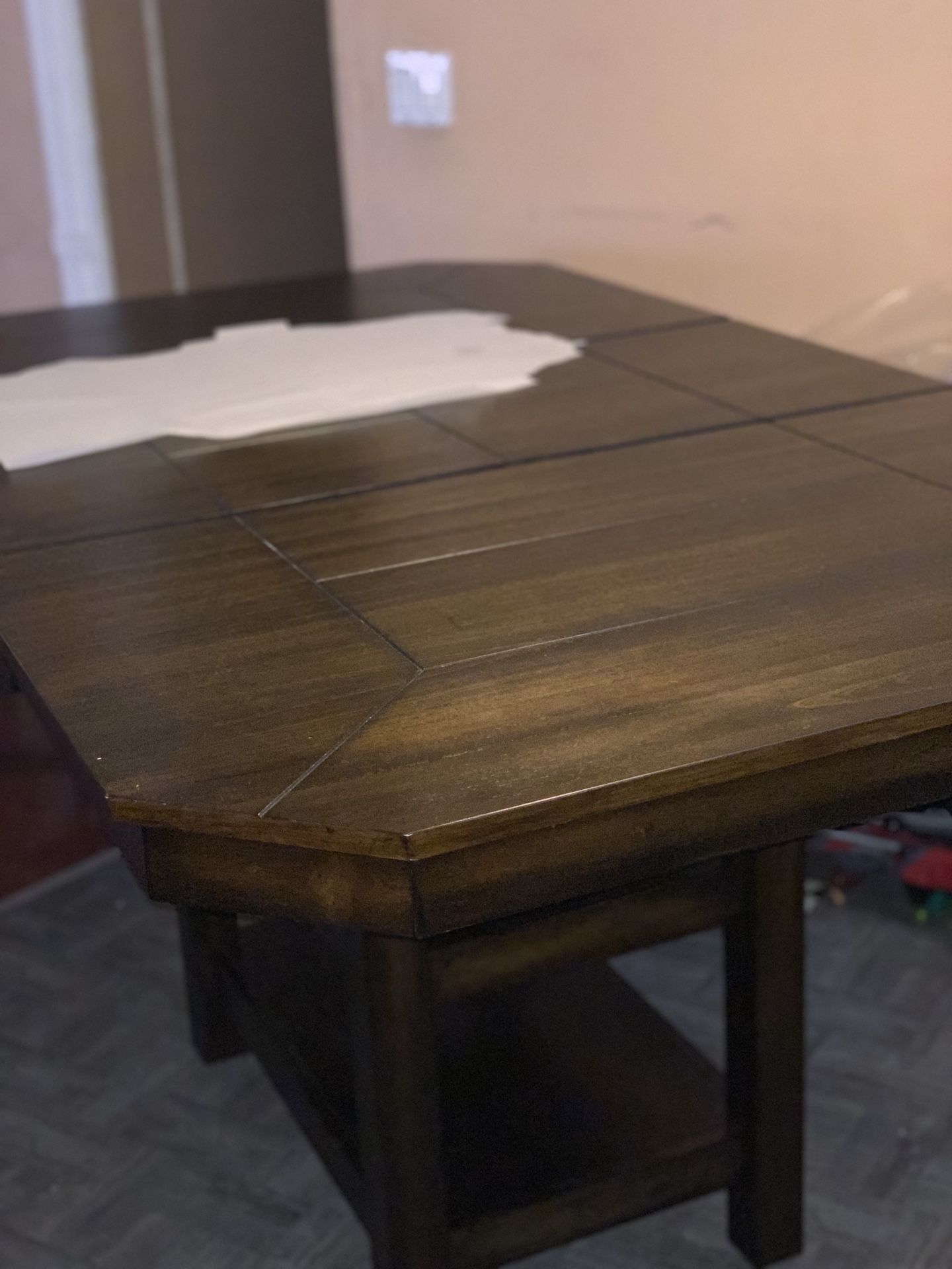 NOT free! Dining table set, included chairs! Built in extension. Real wood