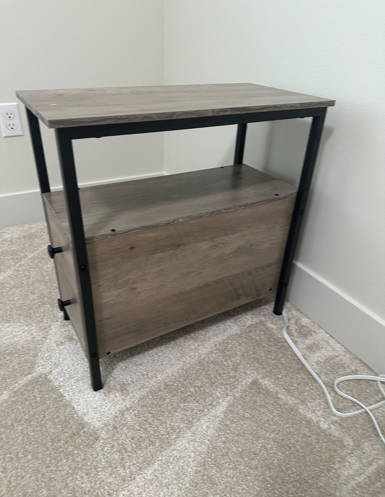 Narrow Chairside Table with Drawer and Open Storage Shelf, Nightstand for Small Spaces,