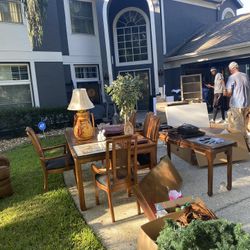 Dinning Table - Heavy Wood/2 Inserts Cushions Reupholstered