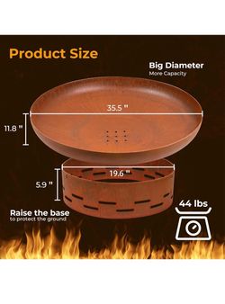 Kol Fire Pit for Outside Wood Burning, 35.5 Inch Large Round Firepit Bowl Outdoor and Patio, Heavy-Duty Bonfire Pit Oxidized Finish, Free-Standing, Ca