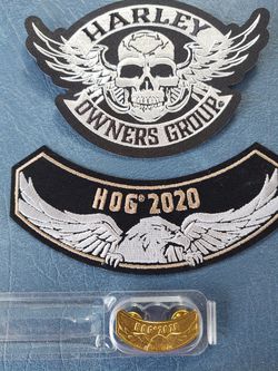 Harley davidson patches and vest pin.