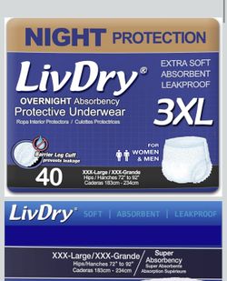 LivDry 3XL Overnight Adult Diaper, $60 Per Box or $100 Both Boxes. 40ct Each Box. Russell/Boulder Area