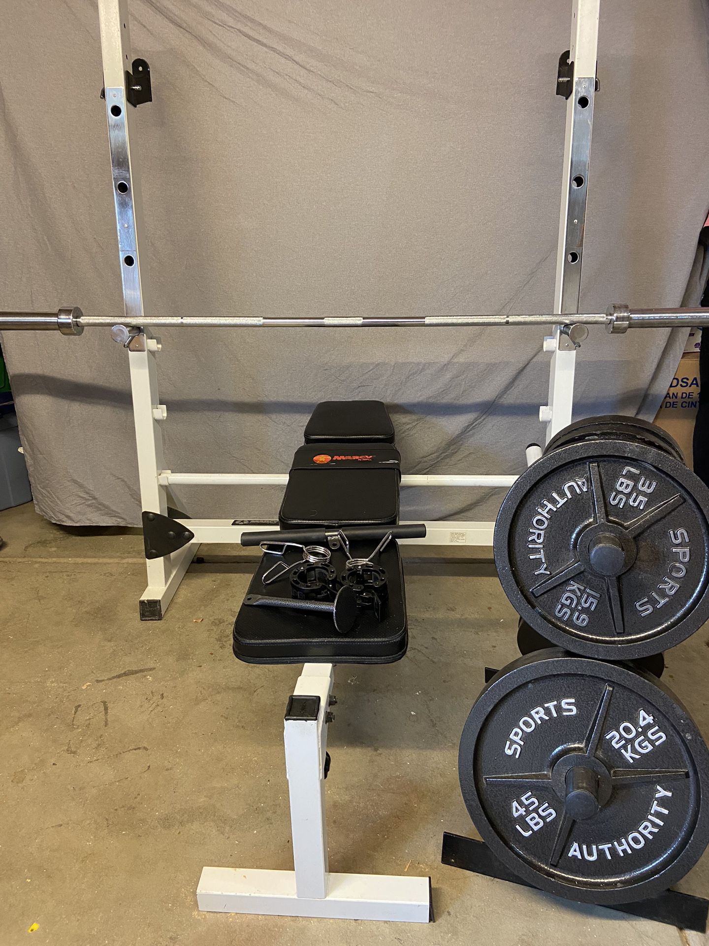 Bench Press, Squat Rack, Weights