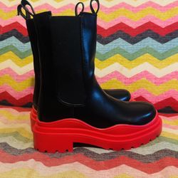 Azalea Wang Red Black Sock Platform Boots - Sz 7.5