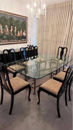 Glass Top Dining Table with 8 Chairs