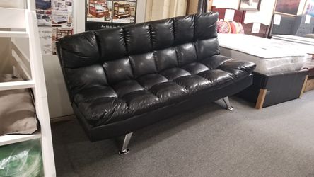 Brand new 74" black leather sofa futon