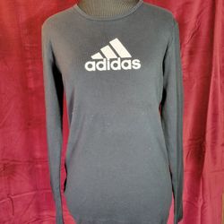 Adidas Womens Size L Black Long Sleeve Crew Neck Logo Graphic T-Shirt