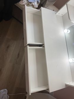 White Vanity with Lighted Mirror and Storage