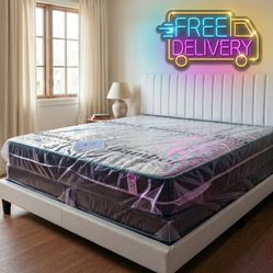 QUEEN size bed frame velvet with mattress and box spring set FREE DELIVERY // QUEEN BED SET