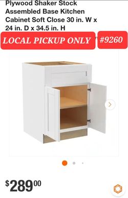 ➿️ Arlington Vesper White Plywood Shaker Stock Assembled Base Kitchen Cabinet #9260