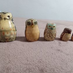 Nesting Owl Dolls.  Vintage Handcrafted Wood and Painted