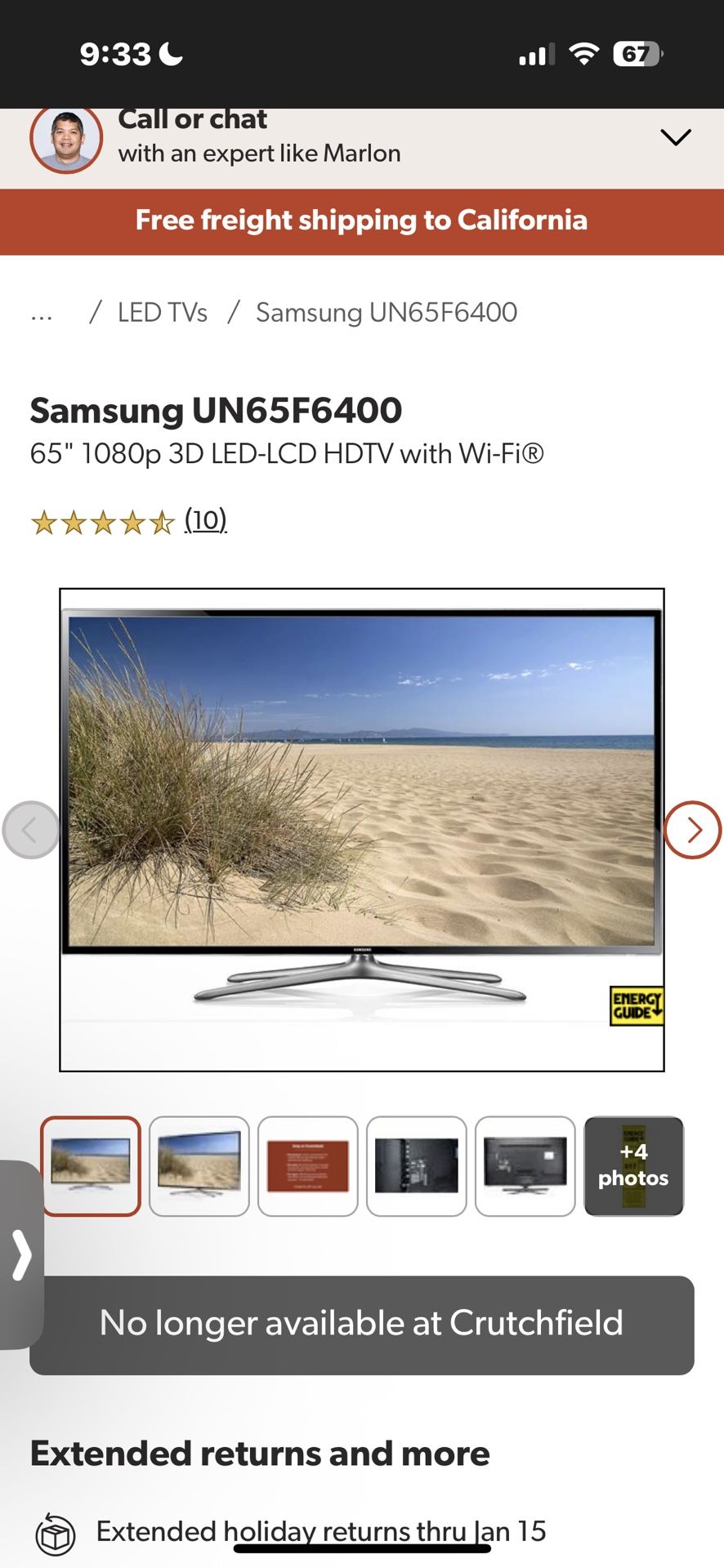 Samsung UN65F6400 TV 