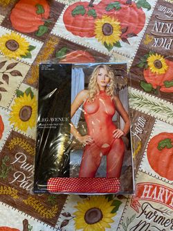 Red seamless fishnet high neck halter body stocking.