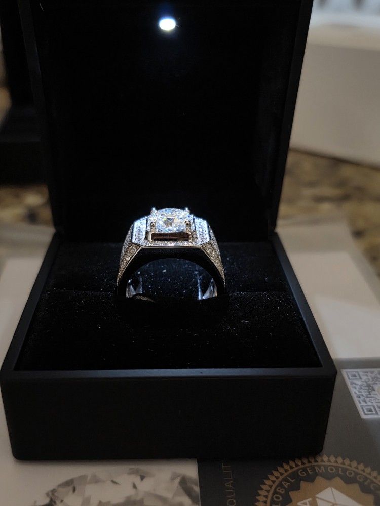 💎 Big 3.0ct Moissanite Men’s Ring – .925 Silver | GRA Certified | Iced-Out Shine 💥