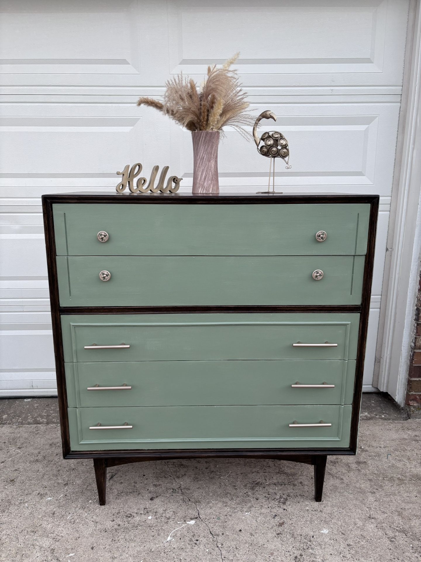 Mid Century Modern Wood Dresser Sage Green
