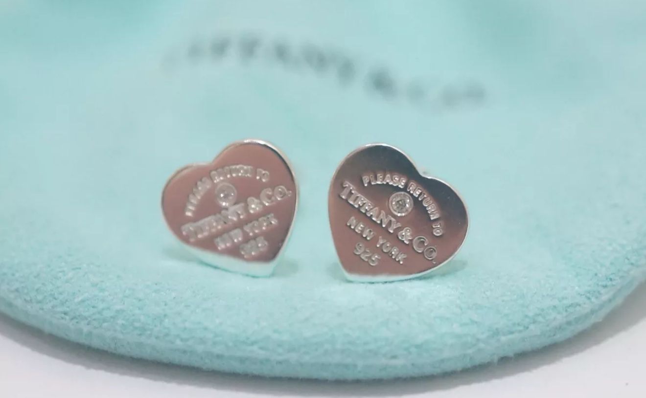 Tiffany & Co. Sterling Silver Return To Mini Heart Diamond Stud Earrings