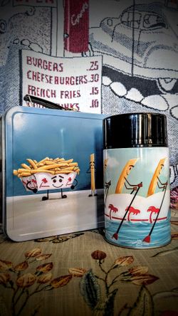 French Fry Character Metal Lunch Box with Thermos