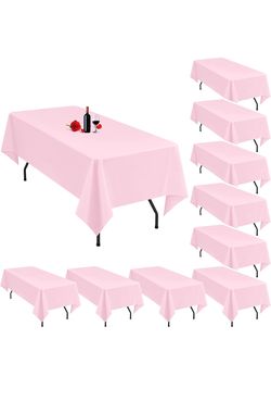 10 Pack Pink Tablecloths for 8 Foot Rectangle Tables 60 x 126 Inch Pink Table Cloth Rectangle Tables 8ft Tablecloth Linen Polyester Fabric Washable Ta