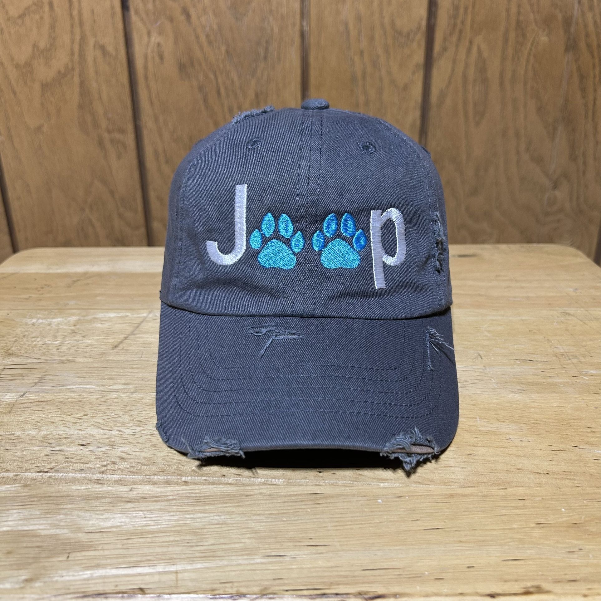 Jeep Paw Prints Hat Cap Distressed Gray Logo Adult Unisex Dogs Cats One Size