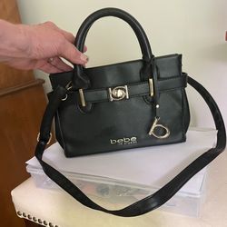 Bebe Evie Small Black Satchel With Gold Tone Hardware 