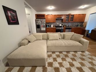 Cream Corduroy Sofa & Chaise - Only 1 Year Old
