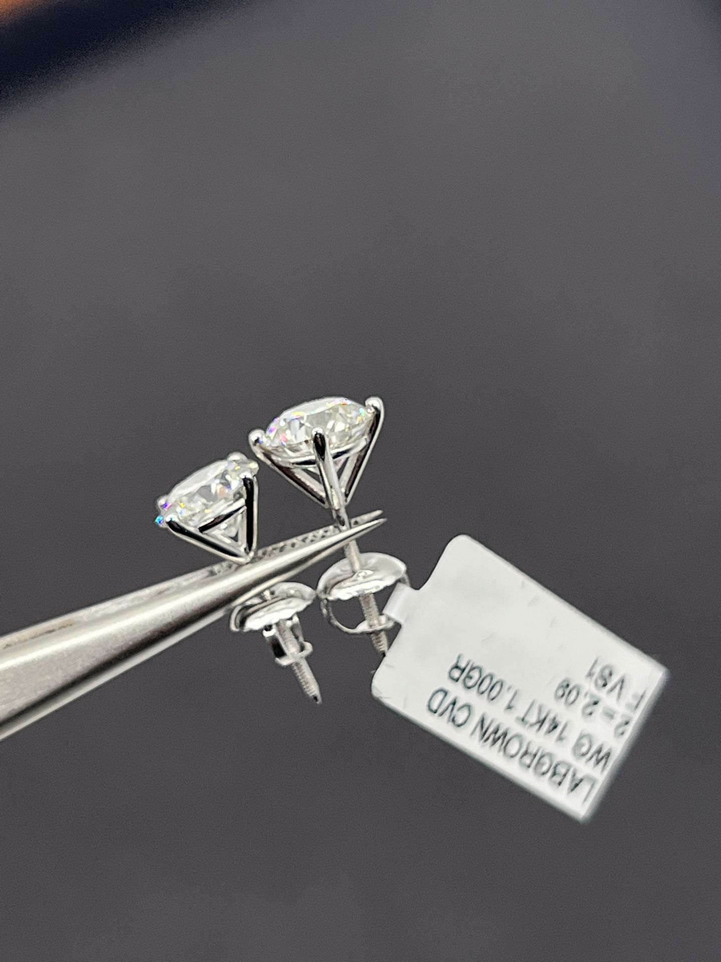 2.09 CTW Solitaire Diamond Earrings Set In 14K White Gold
