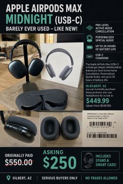 APPLE AIRPODS MAX – MIDNIGHT (USB-C)  $250