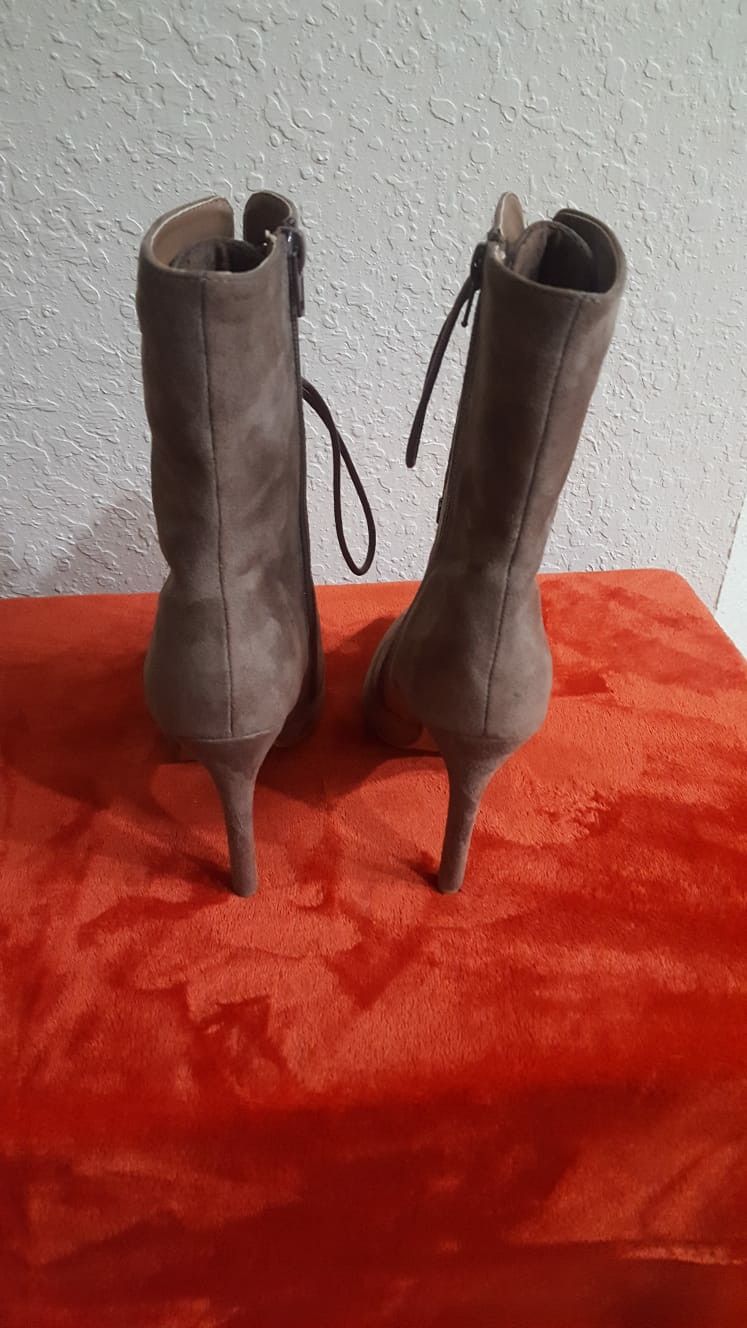 Tan suede high heel booties size 6.5